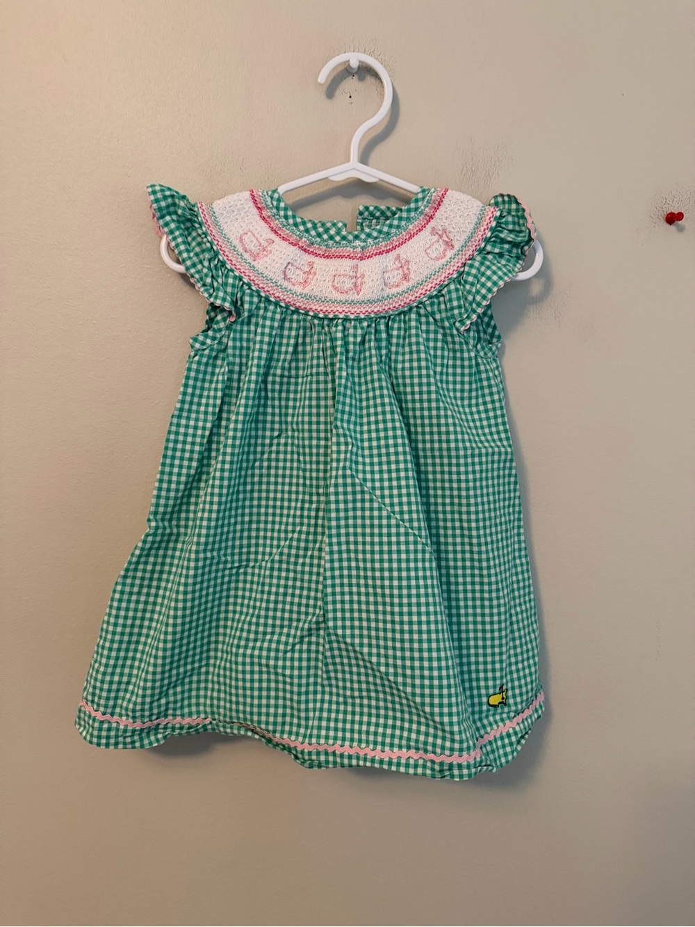 Masters Green Gingham Smocked Dress